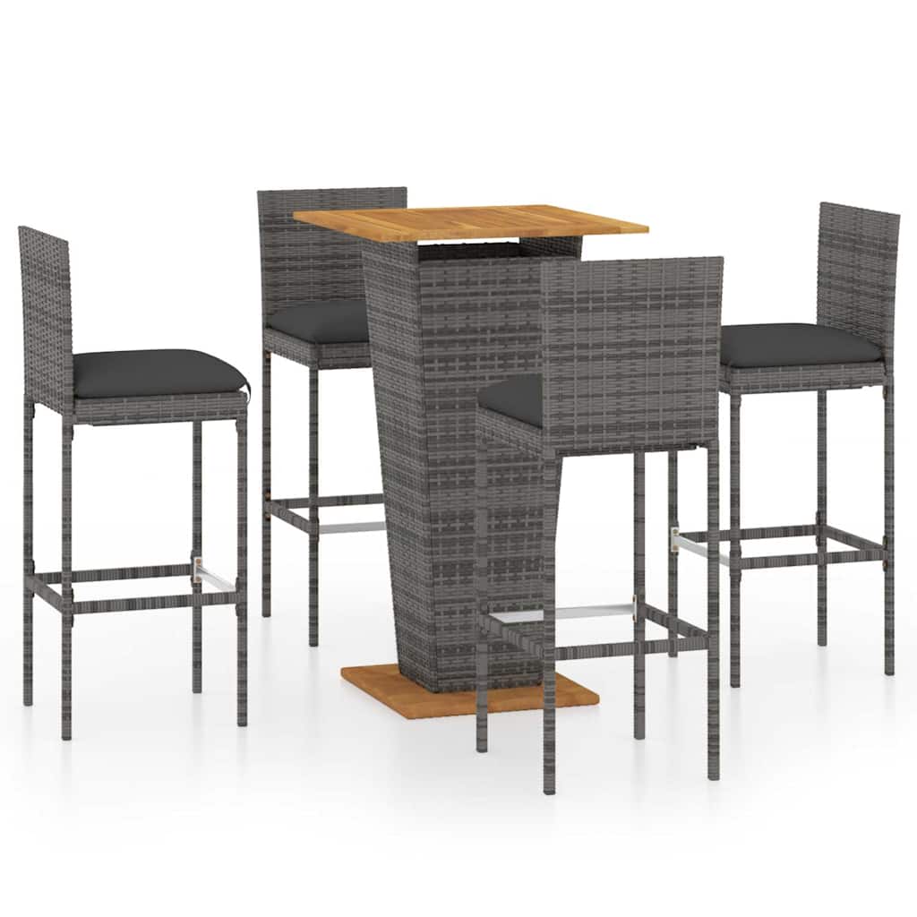 5 Piece Garden Bar Set with Cushions Poly Rattan Grey 60 cm 60 cm 4