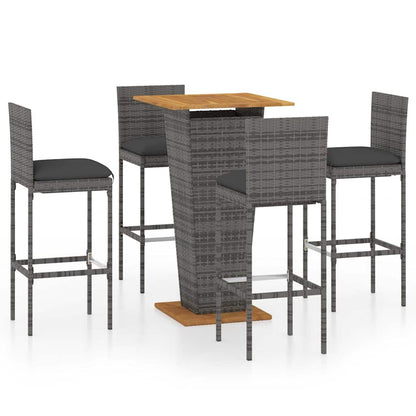 5 Piece Garden Bar Set with Cushions Poly Rattan Grey 60 cm 60 cm 4