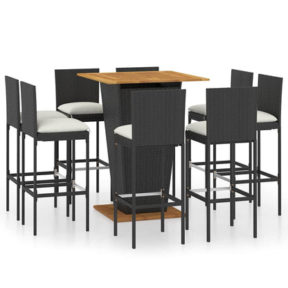 vidaXL 9 Piece Garden Bar Set with Cushions Poly Rattan Black 1