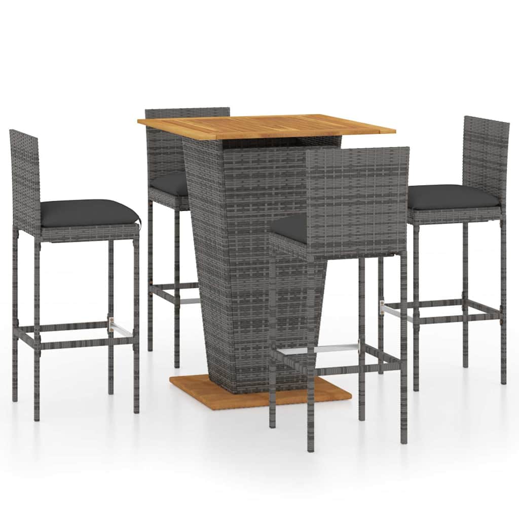 5 Piece Garden Bar Set with Cushions Poly Rattan Grey 80 cm 80 cm 4