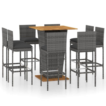 vidaXL 9 Piece Garden Bar Set with Cushions Poly Rattan Grey 1