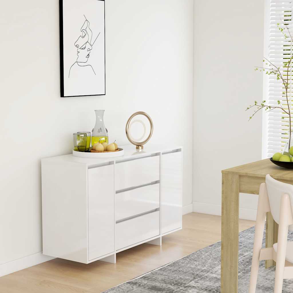 Sideboard with 3 Drawers 120x41x75 cm Engineered Wood High gloss white