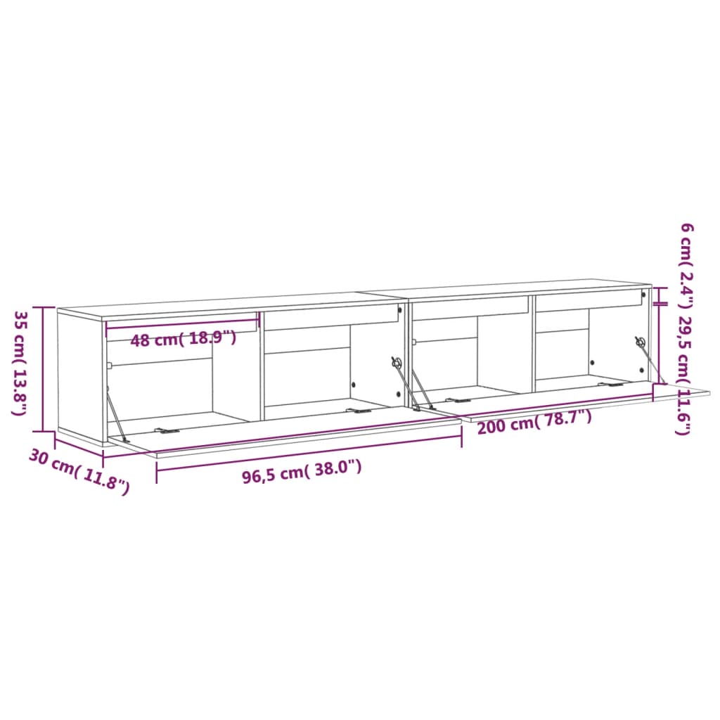 vidaXL Wall Cabinets 2 pcs Black 100x30x35 cm Solid Wood Pine