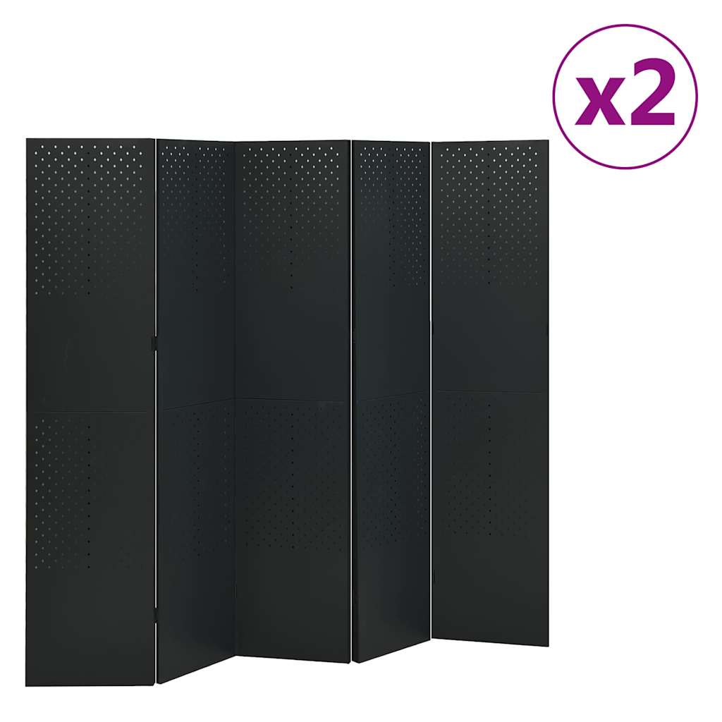 vidaXL 5-Panel Room Dividers 2 pcs Black 200x180 cm Steel 1