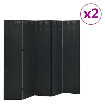 vidaXL 5-Panel Room Dividers 2 pcs Black 200x180 cm Steel 1