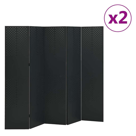 vidaXL 5-Panel Room Dividers 2 pcs Black 200x180 cm Steel 1