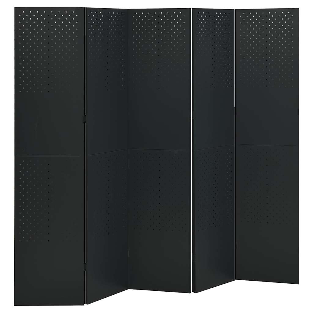 vidaXL 5-Panel Room Dividers 2 pcs Black 200x180 cm Steel 2