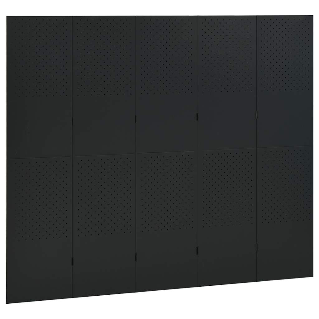 vidaXL 5-Panel Room Dividers 2 pcs Black 200x180 cm Steel 3