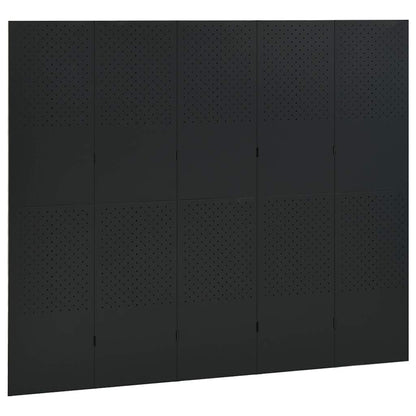 vidaXL 5-Panel Room Dividers 2 pcs Black 200x180 cm Steel 3
