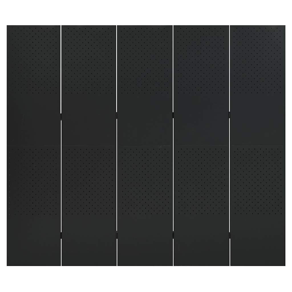 vidaXL 5-Panel Room Dividers 2 pcs Black 200x180 cm Steel 4