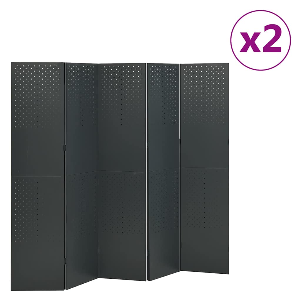 vidaXL 5-Panel Room Dividers 2 pcs Anthracite 200x180 cm Steel 1