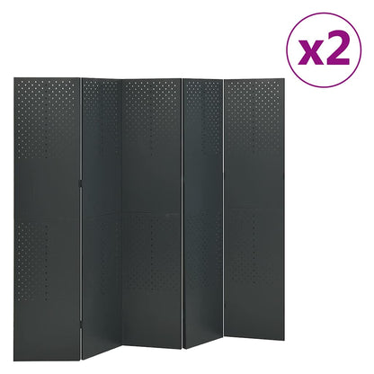 vidaXL 5-Panel Room Dividers 2 pcs Anthracite 200x180 cm Steel 1