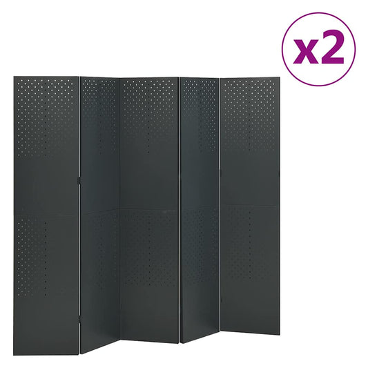 vidaXL 5-Panel Room Dividers 2 pcs Anthracite 200x180 cm Steel 1