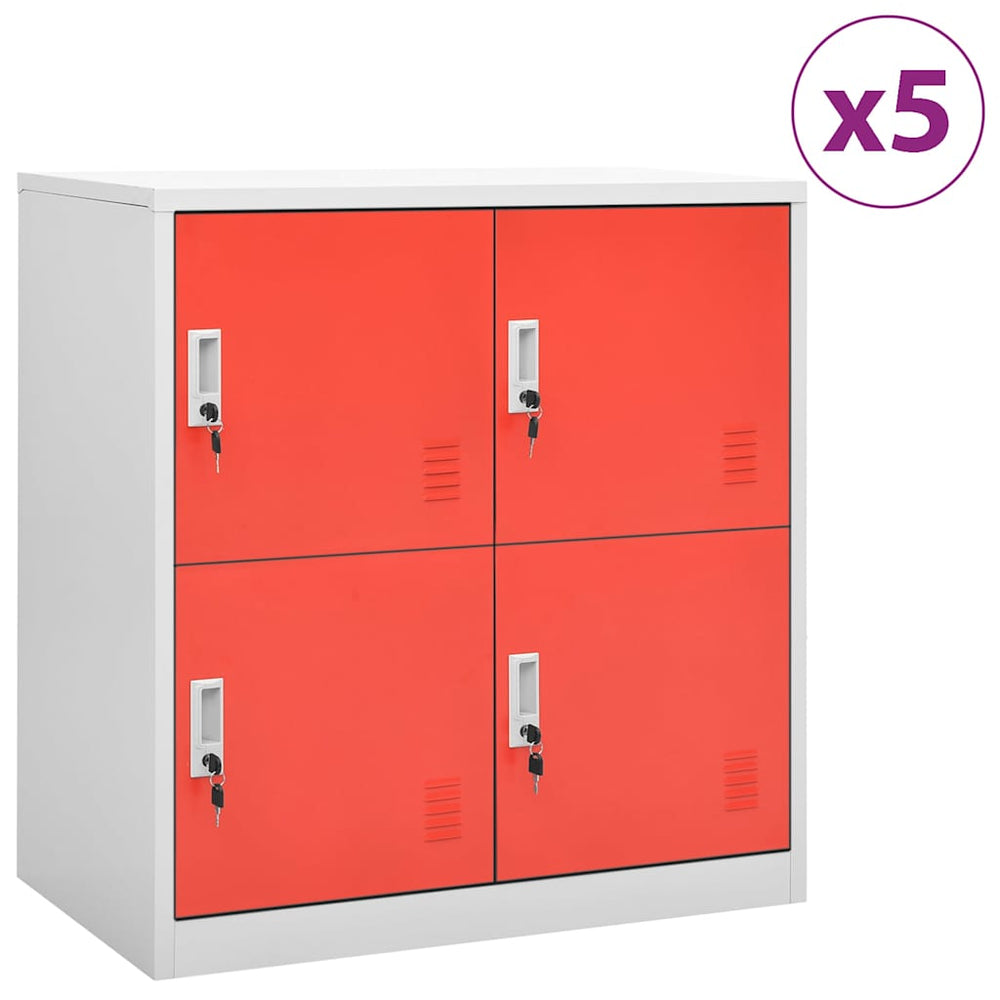 vidaXL Locker Cabinets 5 pcs Light Grey and Red 90x45x92,5 cm Steel