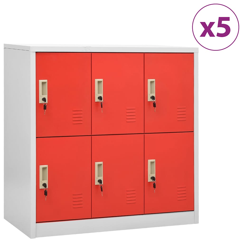 vidaXL Locker Cabinets 5 pcs Light Grey and Red 90x45x92,5 cm Steel 1