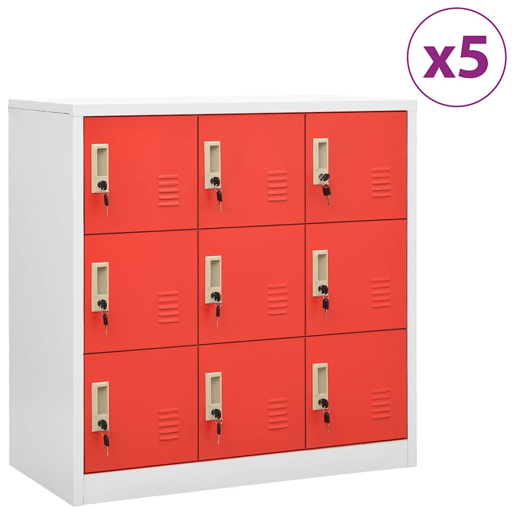 vidaXL Locker Cabinets 5 pcs Light Grey and Red 90x45x92,5 cm Steel 1