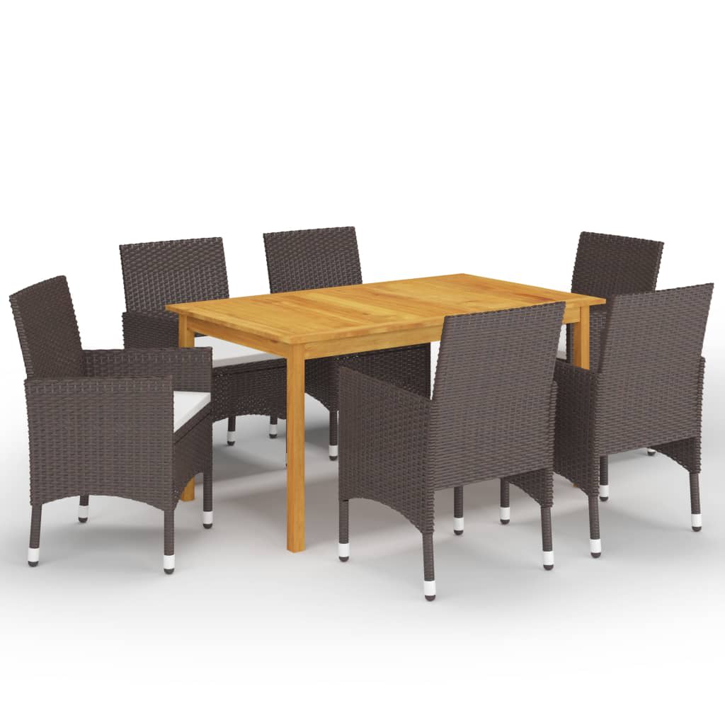 vidaXL 7 Piece Garden Dining Set with Cushions Brown 1