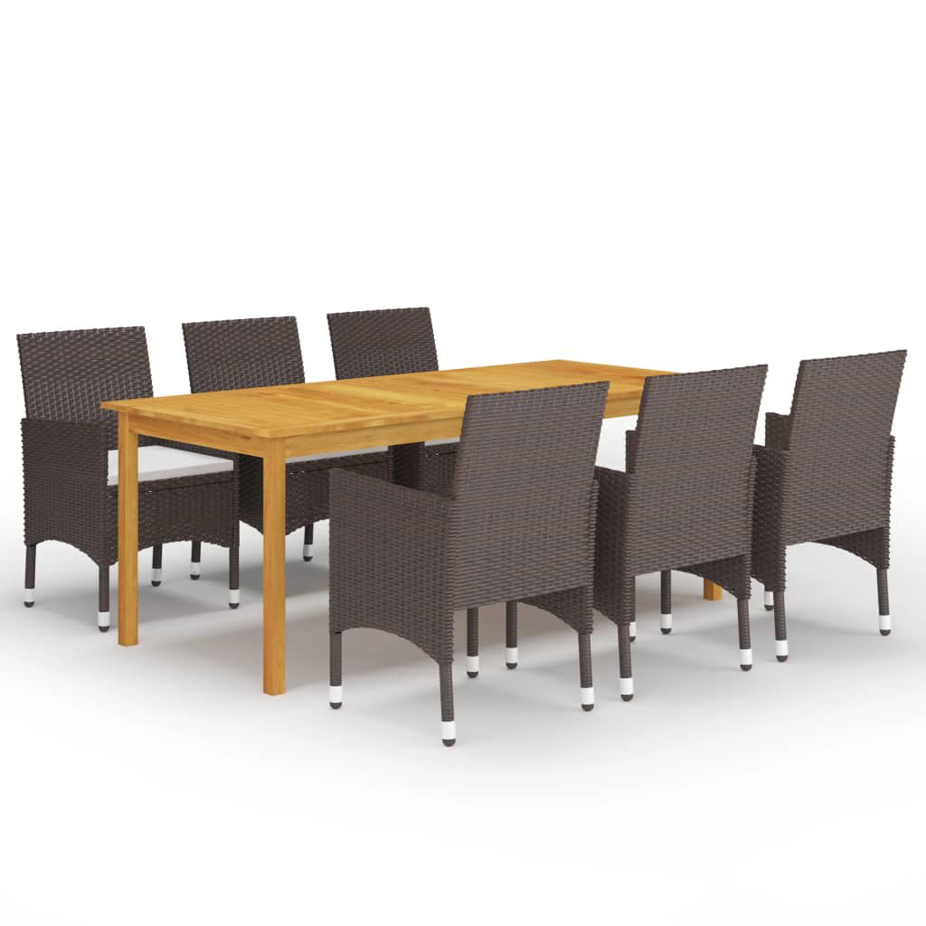 vidaXL 7 Piece Garden Dining Set with Cushions Brown 1