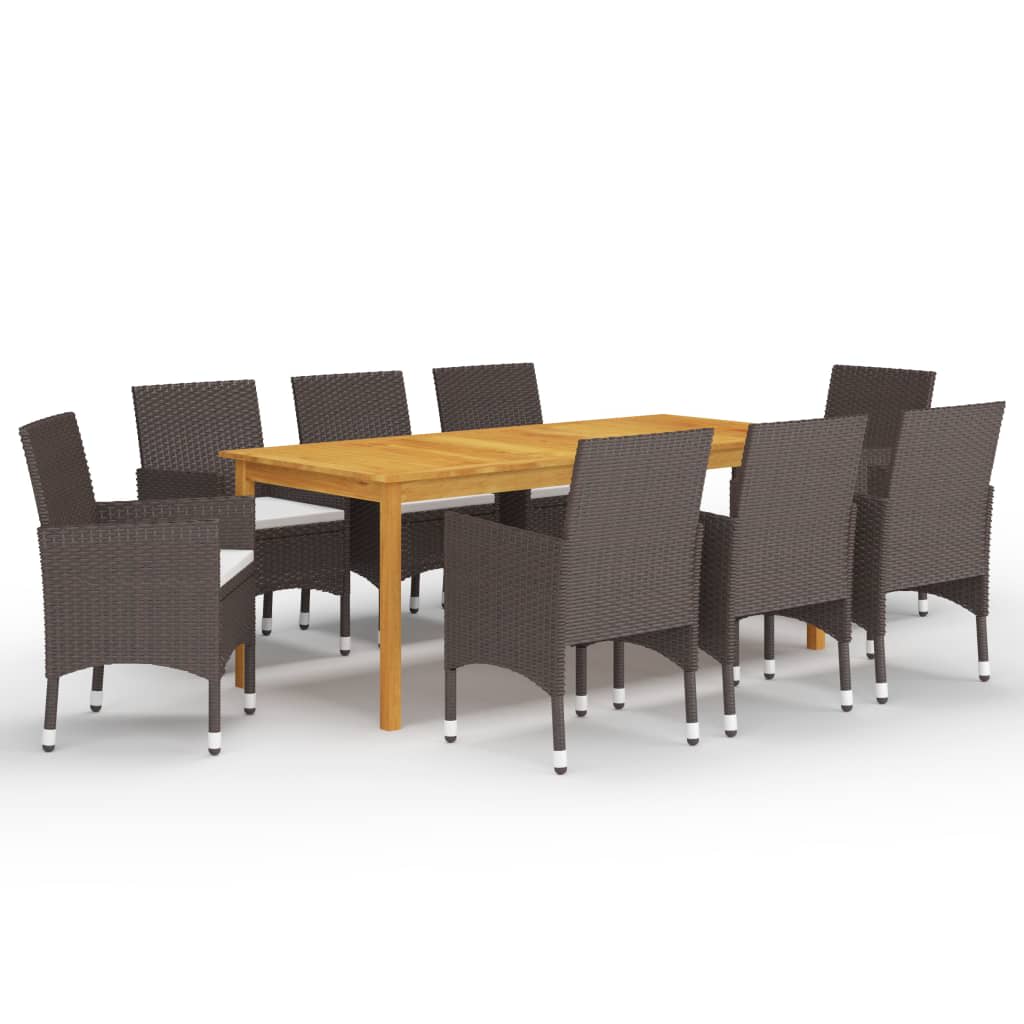 vidaXL 9 Piece Garden Dining Set with Cushions Brown 1