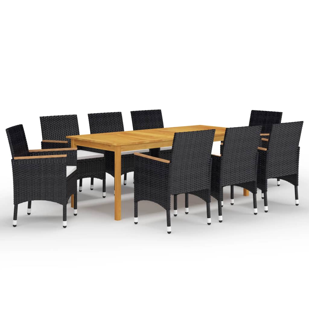 vidaXL 9 Piece Garden Dining Set with Cushions Black 1