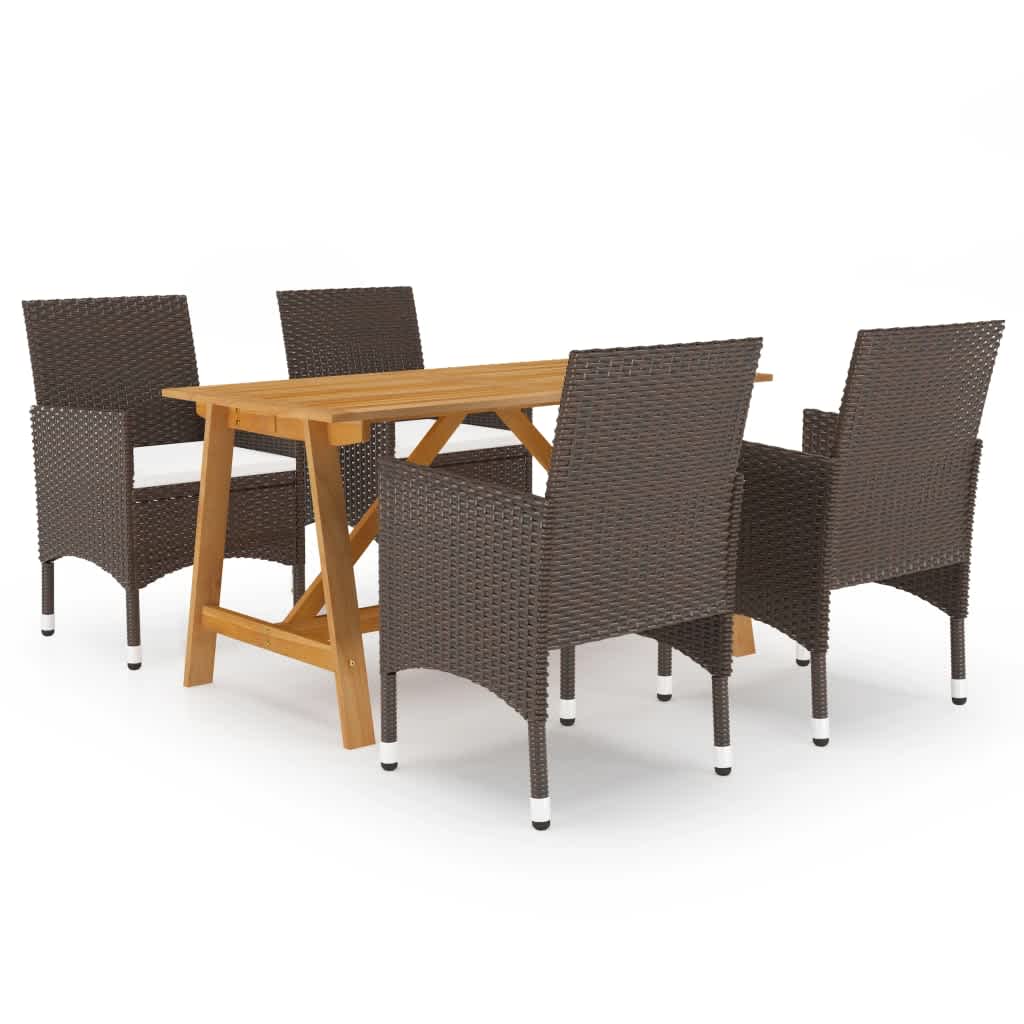 5 Piece Garden Dining Set with Cushions Brown 140 cm table length