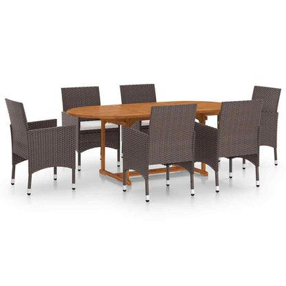vidaXL 7 Piece Garden Dining Set with Cushions Brown 2