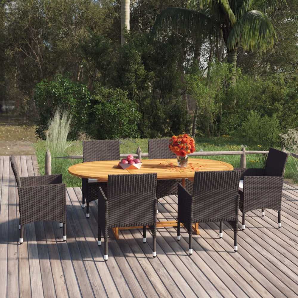vidaXL 7 Piece Garden Dining Set with Cushions Brown