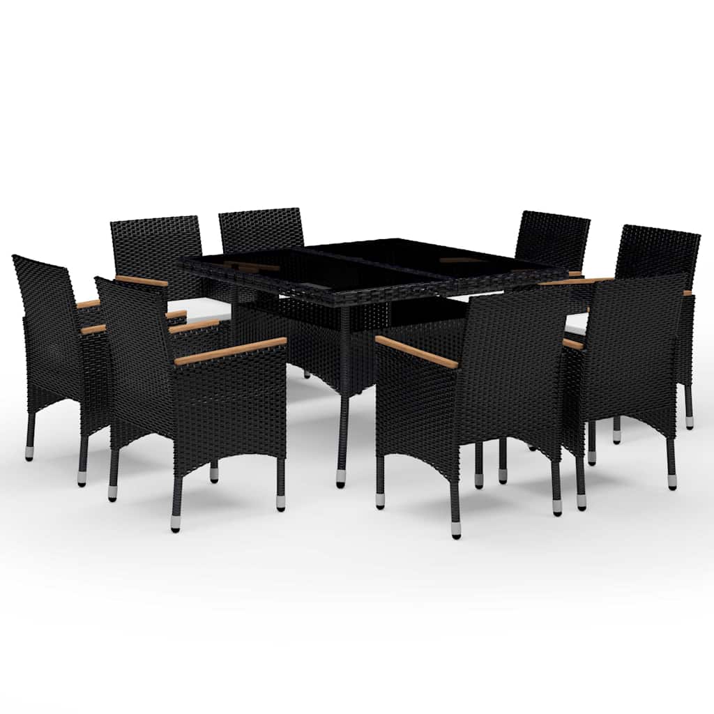 vidaXL 9 Piece Garden Dining Set Poly Rattan and Tempered Glass Black 2