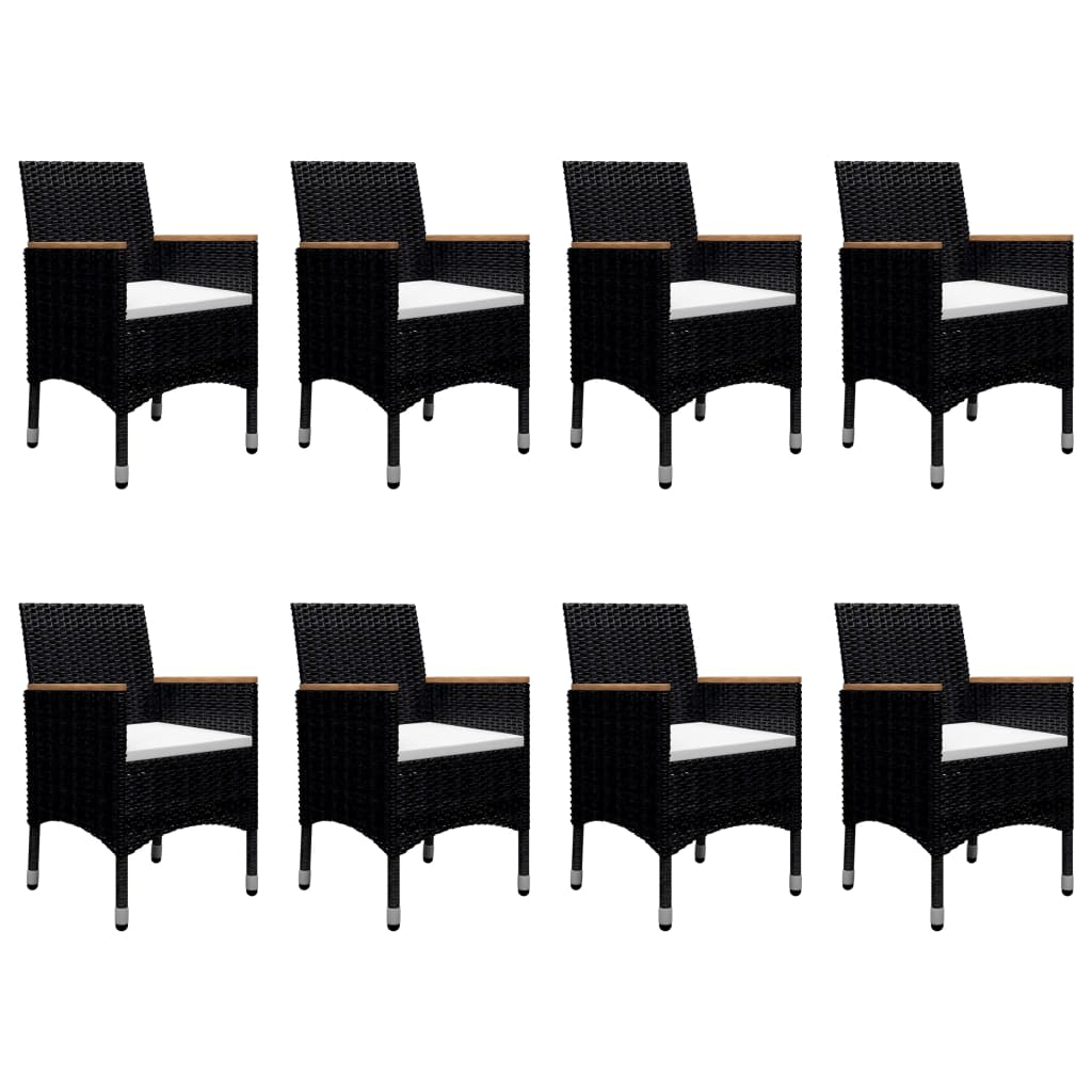 vidaXL 9 Piece Garden Dining Set Poly Rattan and Tempered Glass Black 3