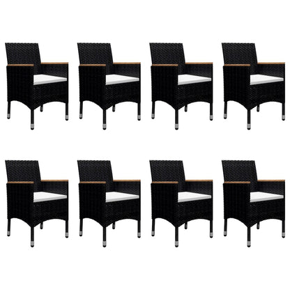9 Piece Garden Dining Set Poly Rattan and Tempered Glass Black