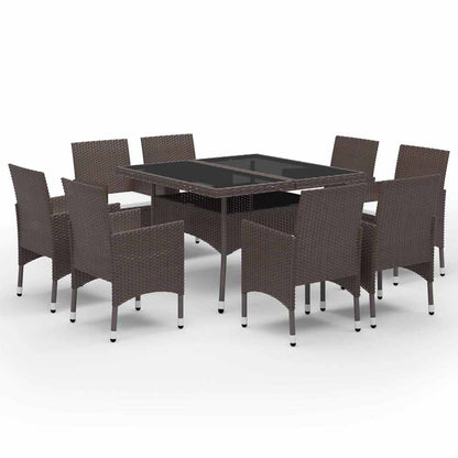 vidaXL 9 Piece Garden Dining Set Poly Rattan and Tempered Glass Brown 2