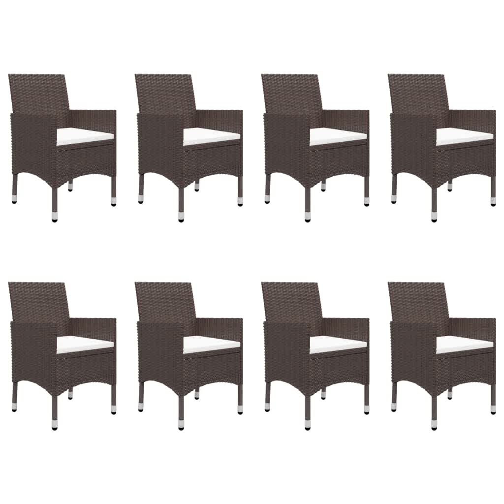 vidaXL 9 Piece Garden Dining Set Poly Rattan and Tempered Glass Brown 3
