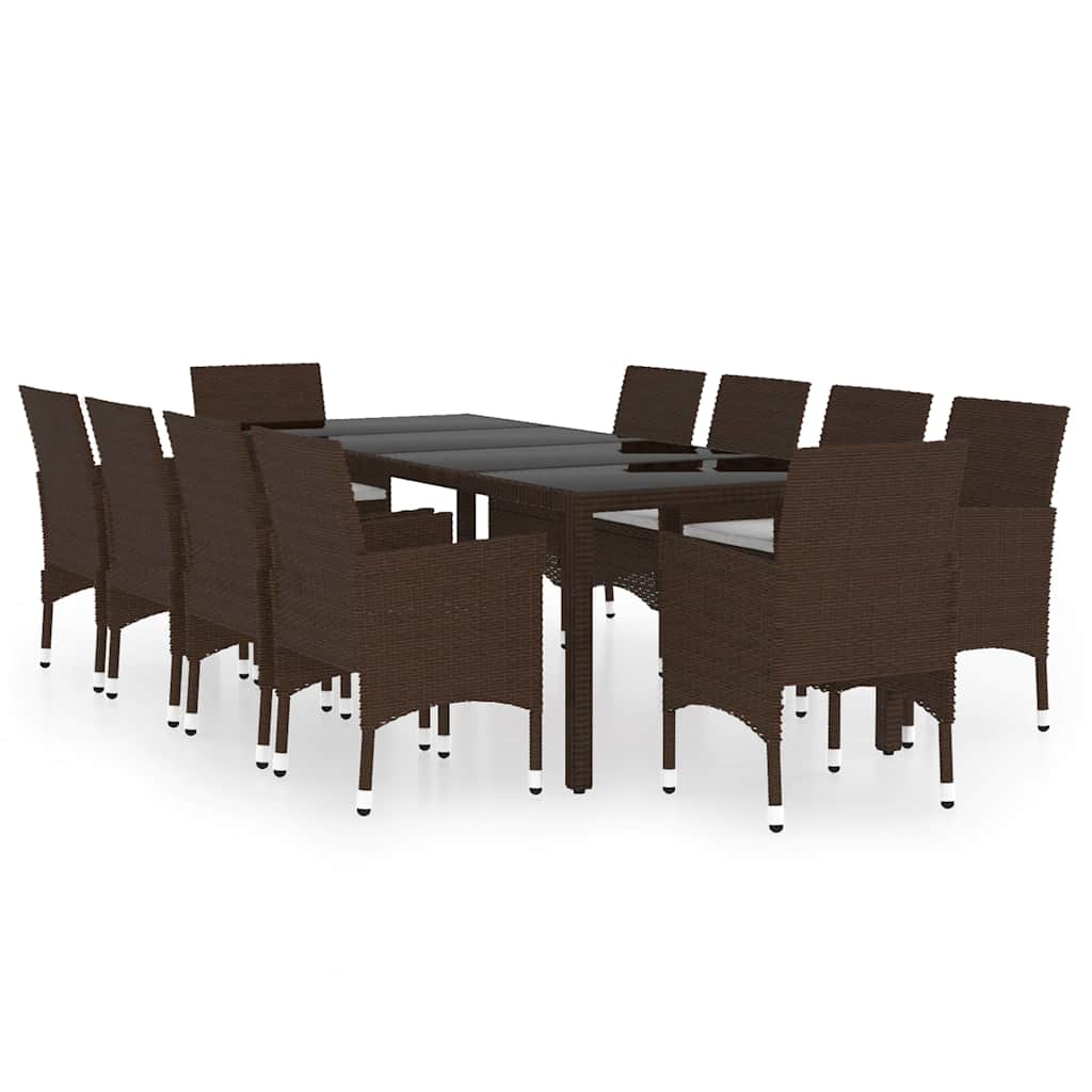 vidaXL 11 Piece Garden Dining Set Poly Rattan Brown 2