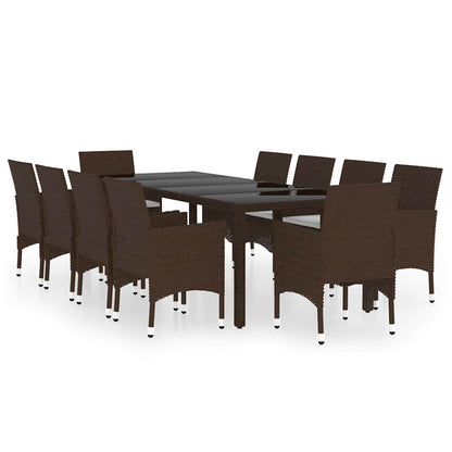 vidaXL 11 Piece Garden Dining Set Poly Rattan Brown 2