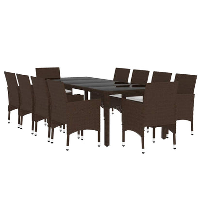 vidaXL 11 Piece Garden Dining Set Poly Rattan Brown 3