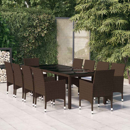 vidaXL 11 Piece Garden Dining Set Poly Rattan Brown 1
