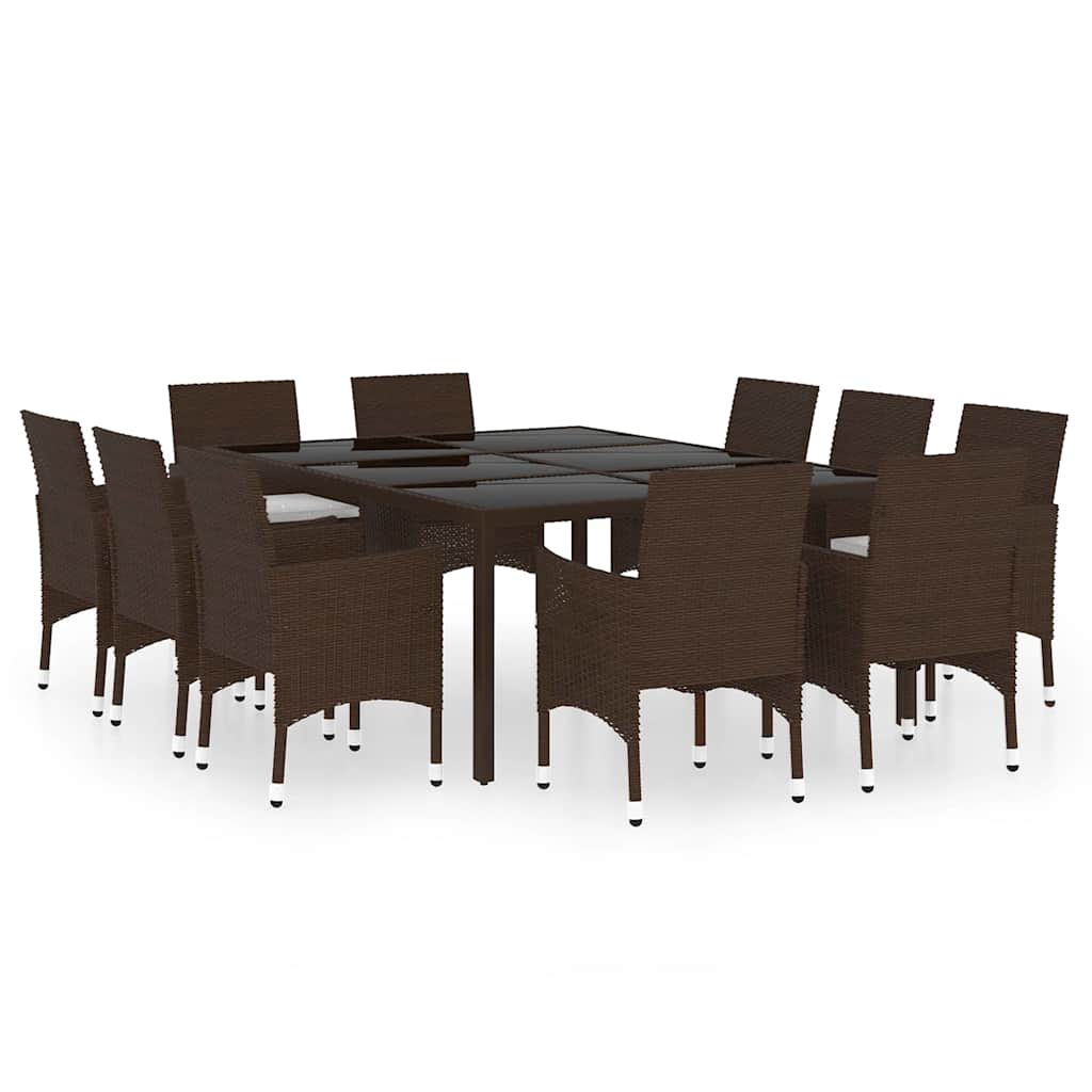 vidaXL 11 Piece Garden Dining Set Poly Rattan Brown 2