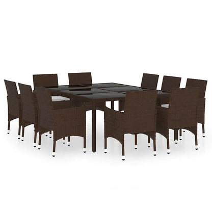 vidaXL 11 Piece Garden Dining Set Poly Rattan Brown 2