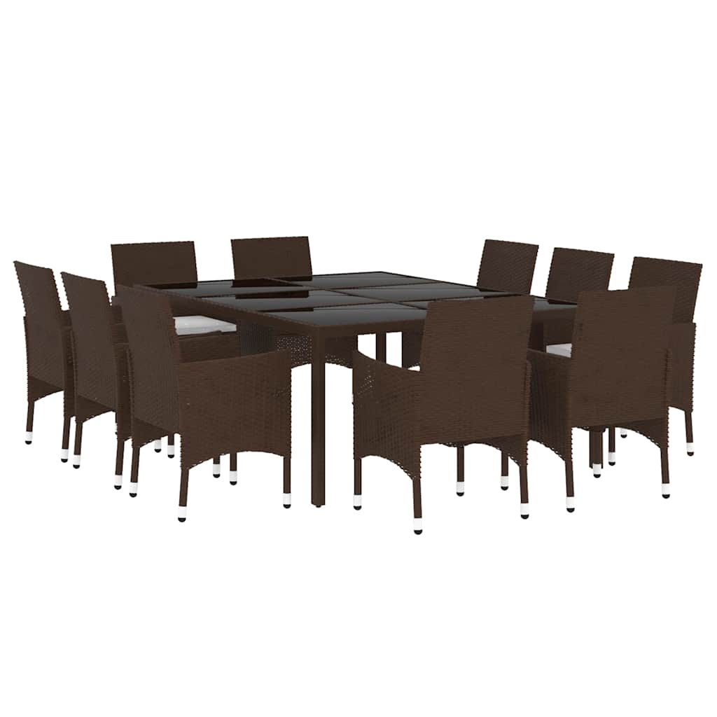 vidaXL 11 Piece Garden Dining Set Poly Rattan Brown 3