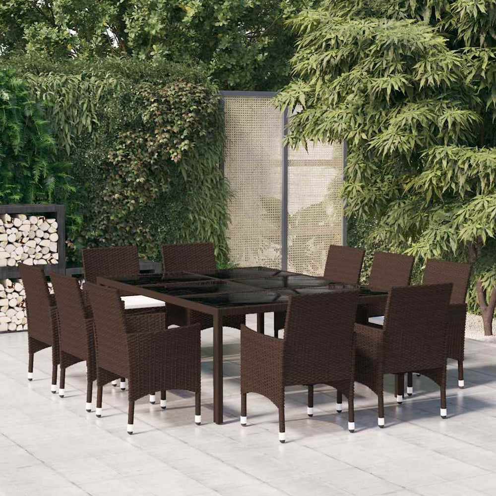 vidaXL 11 Piece Garden Dining Set Poly Rattan Brown