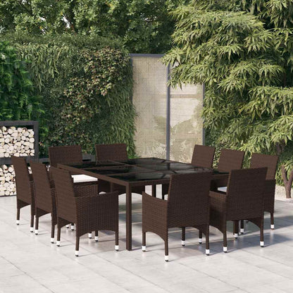 vidaXL 11 Piece Garden Dining Set Poly Rattan Brown 1
