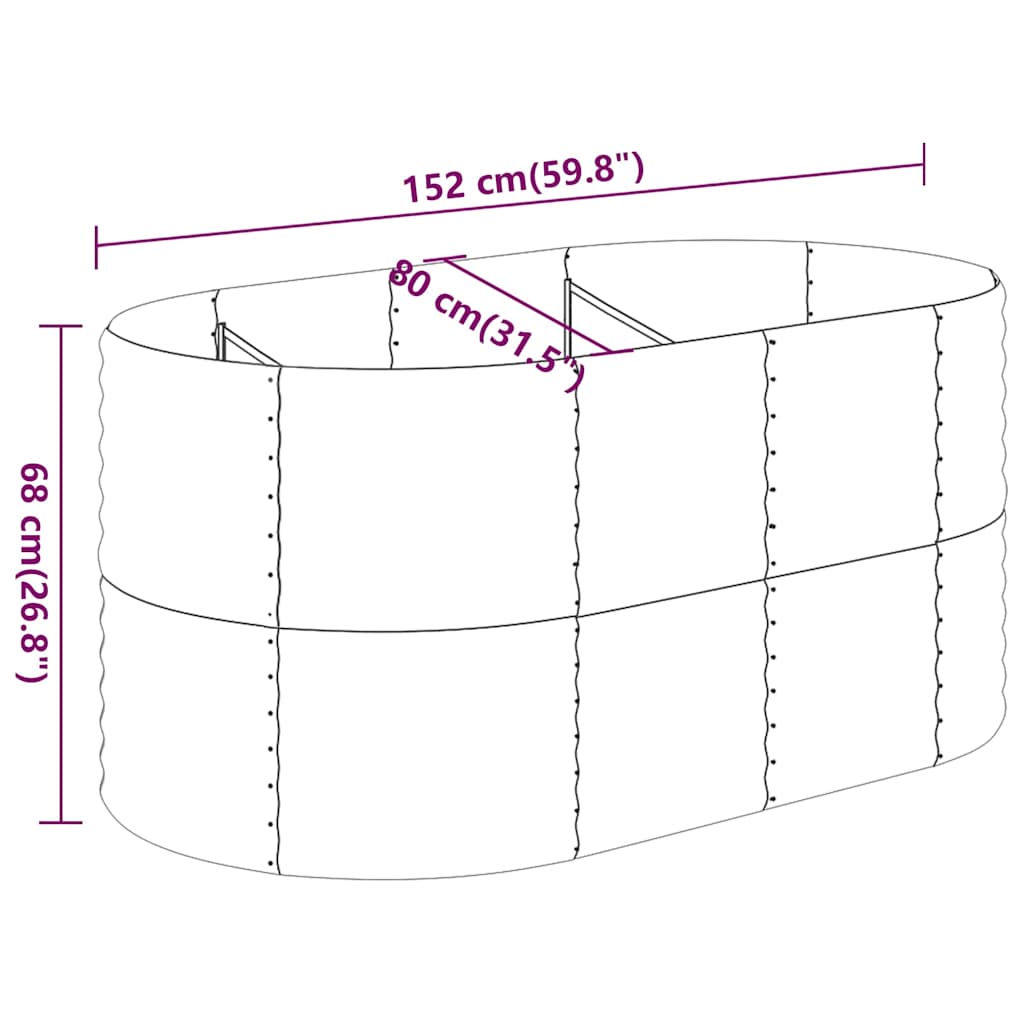 Garden Raised Bed Galvanised Steel Height 68 cm Grey 152 cm