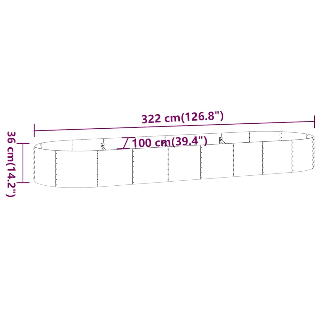 Garden Raised Bed Galvanised Steel Depth 100 cm Silver 322 cm