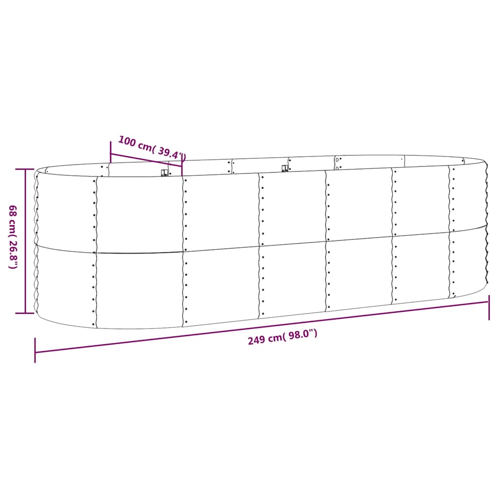Garden Raised Bed Galvanised Steel Depth 100 cm Grey 249 cm