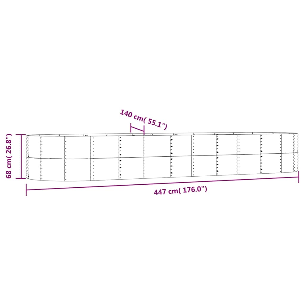 Garden Raised Bed Galvanised Steel Depth 140 cm Silver 447 cm