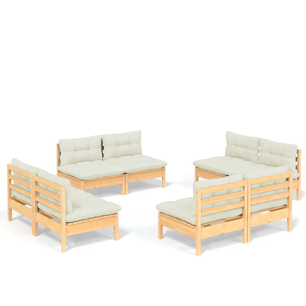 vidaXL 8 Piece Garden Lounge Set with Cream Cushions Pinewood 2