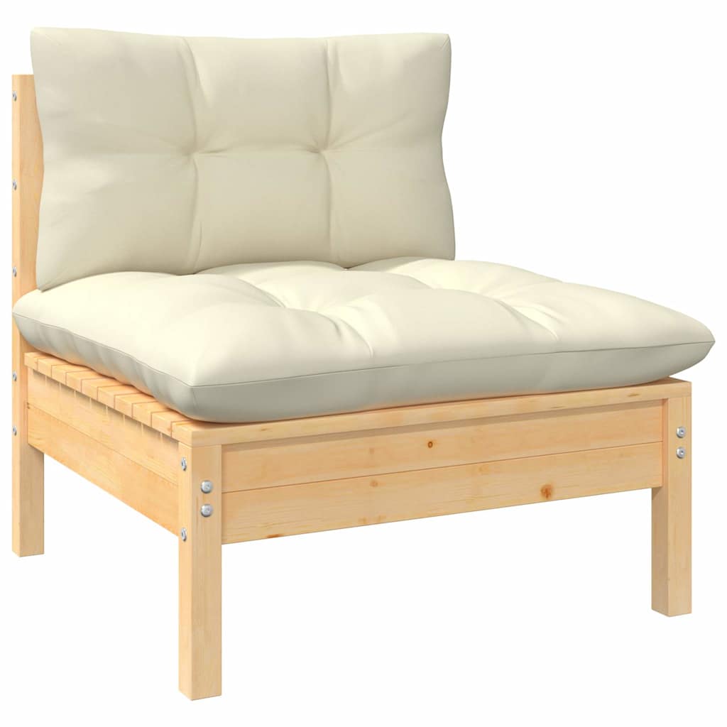 vidaXL 8 Piece Garden Lounge Set with Cream Cushions Pinewood 3