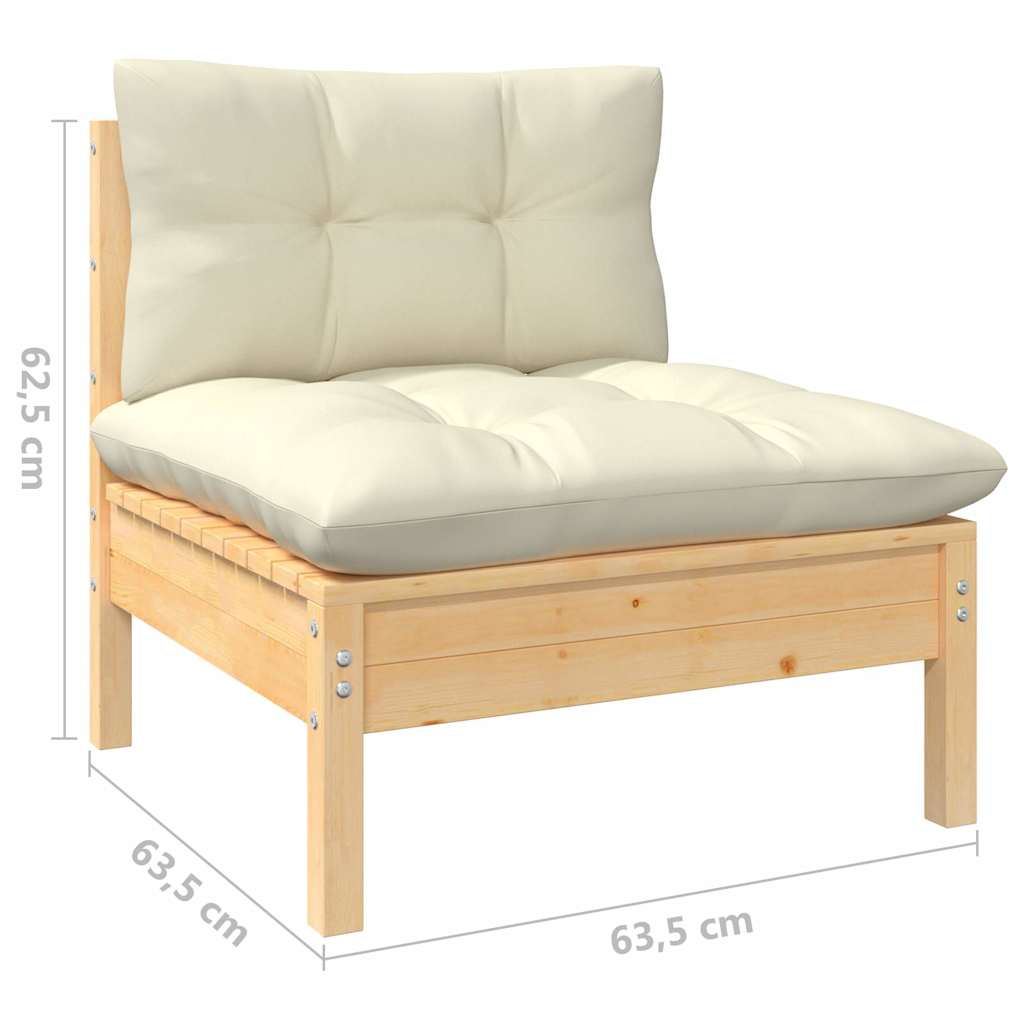 vidaXL 8 Piece Garden Lounge Set with Cream Cushions Pinewood 5