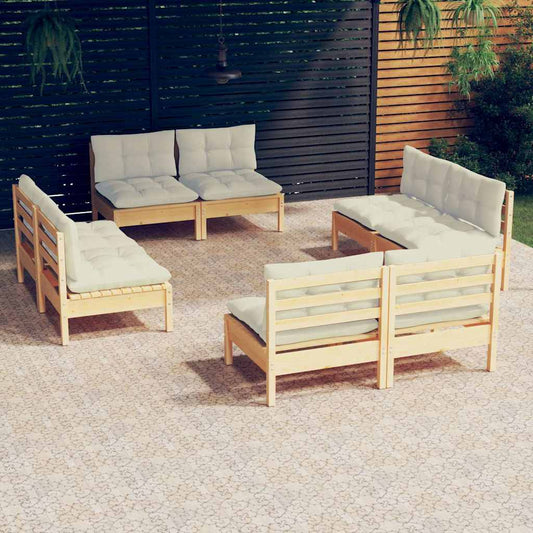 vidaXL 8 Piece Garden Lounge Set with Cream Cushions Pinewood 1