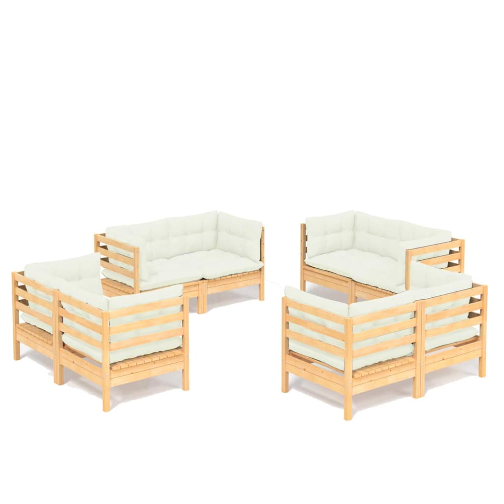 vidaXL 8 Piece Garden Lounge Set with Cream Cushions Pinewood 2